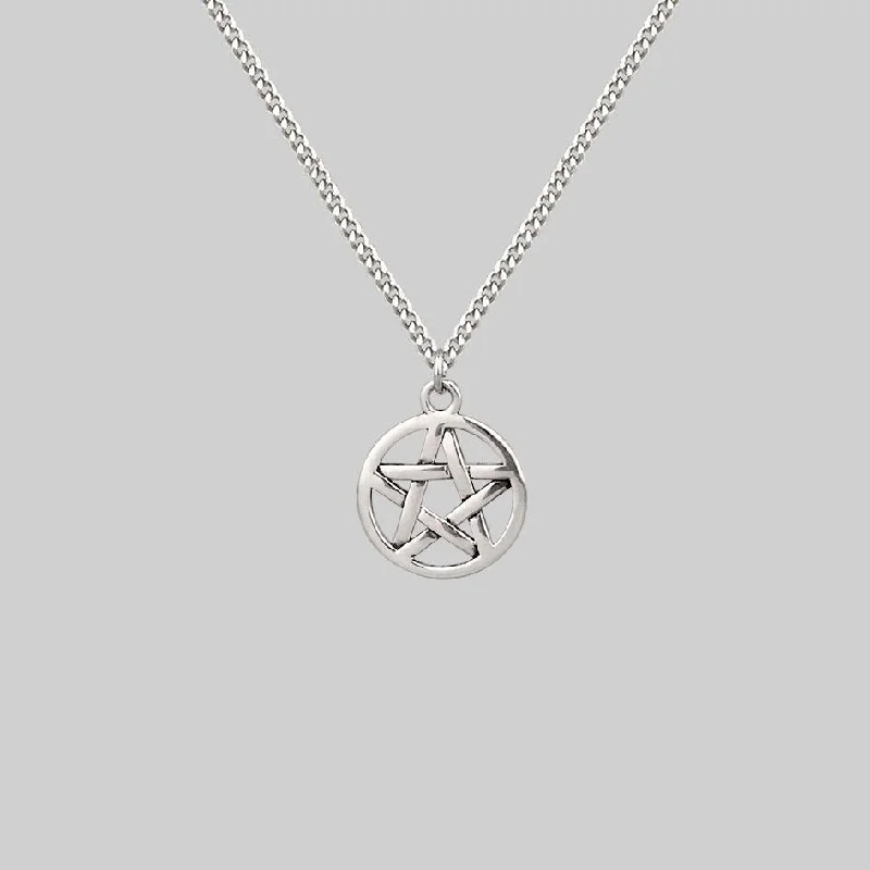 Women’s wedding necklaces-ENDORA. Silver Pentagram Necklace