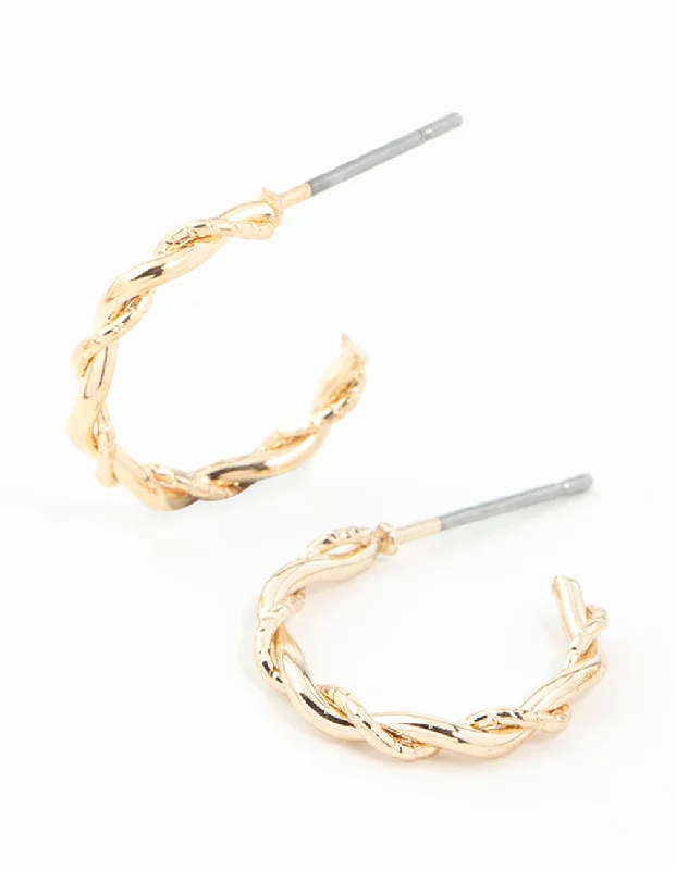 Women’s luxury diamond earrings-Gold Rope Twisted Huggie Earrings