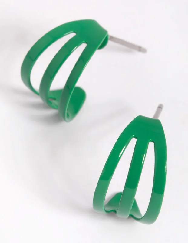 Women’s handmade gold earrings-Matte Green Huggie Hoop Earrings