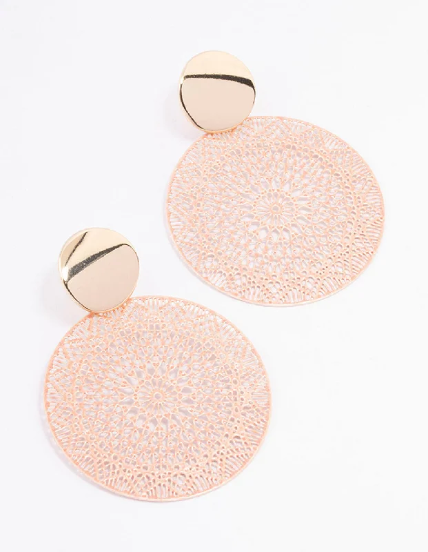 Women’s clip-on earrings-Gold Mixed Disc Filigree Drop Earrings