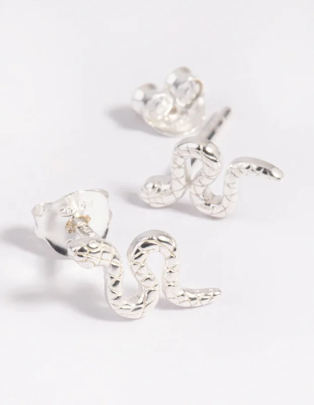 Women’s simple stud earrings-Sterling Silver Snake Stud Earrings