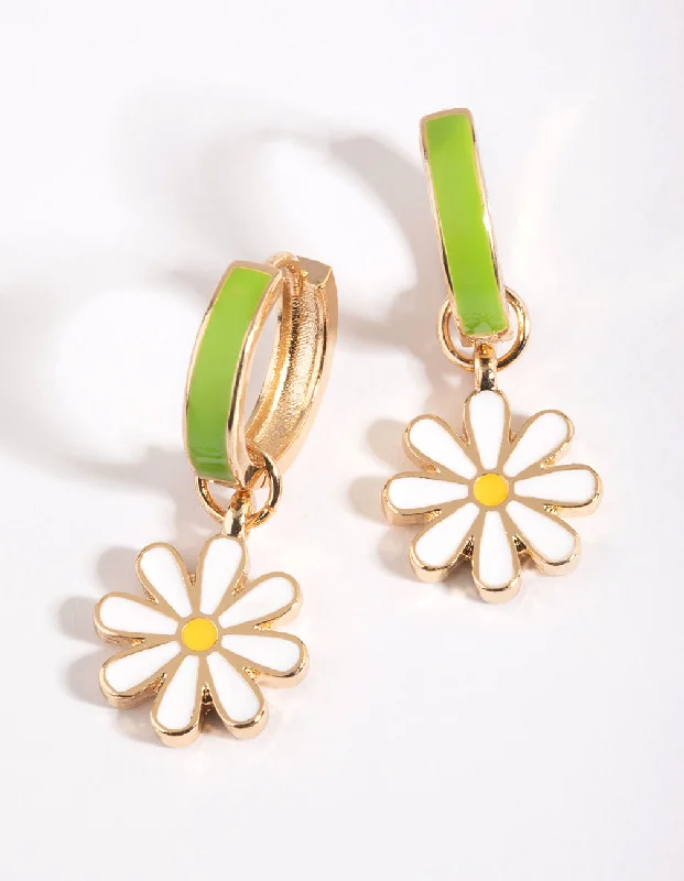 Women’s unique earrings-Lime Daisy Huggie Hoop Earrings