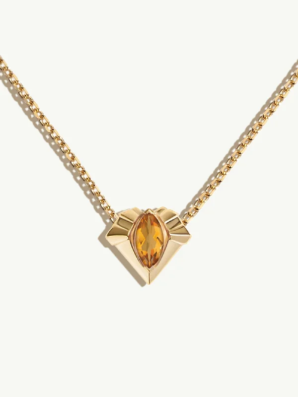 Women’s modern necklaces-Alexandria Art Deco Heart Pendant Necklace with Marquise-Cut Citrine in 18K Yellow Gold