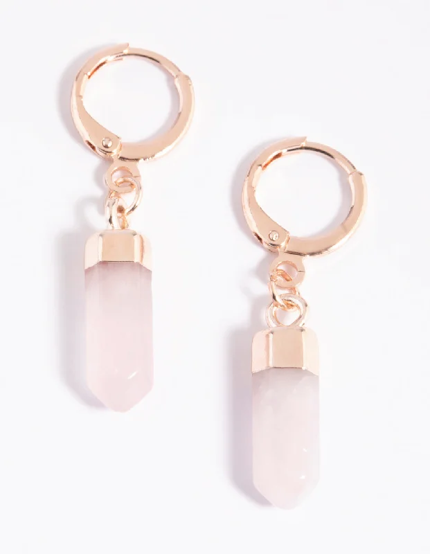 Women’s stud earrings-Rose Quartz Huggie Hoop Earrings