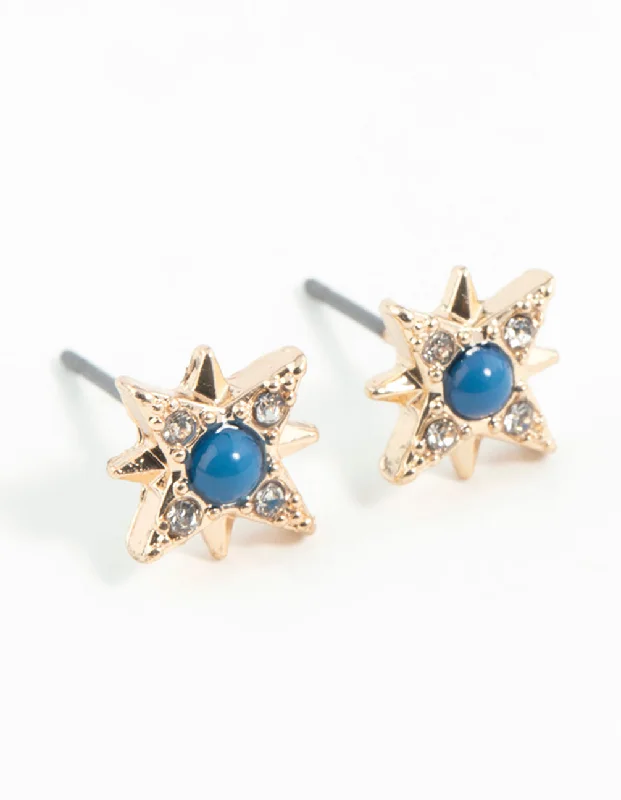 Women’s diamond stud earrings-Gold Star Stud Earrings