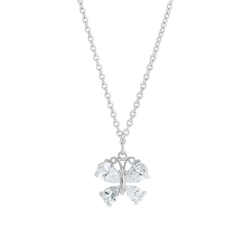 Women’s cross necklaces-1928 Jewelry Cubic Zirconia Butterfly Pendant Necklace 16" + 3" Extender