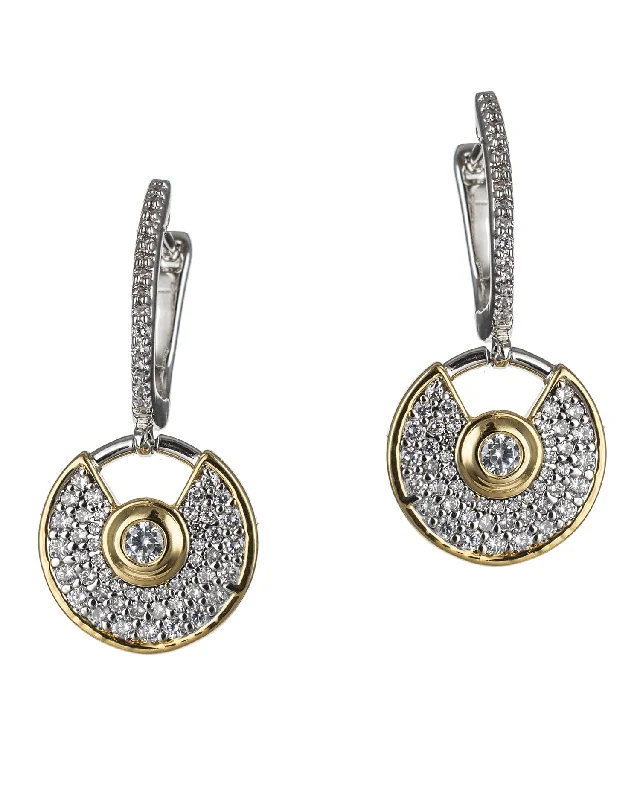 Women’s luxury diamond earrings-2 Tone Pave Disc Earrings