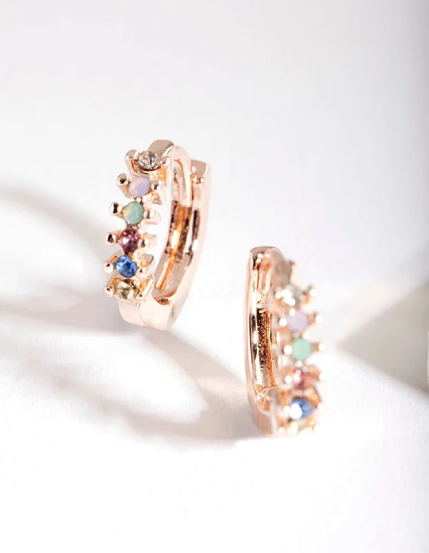 Women’s crystal earrings-Rainbow Diamante Huggie