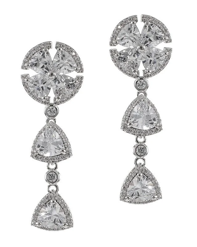 Women’s silver stud earrings-Trillion CZ Drop Earrings