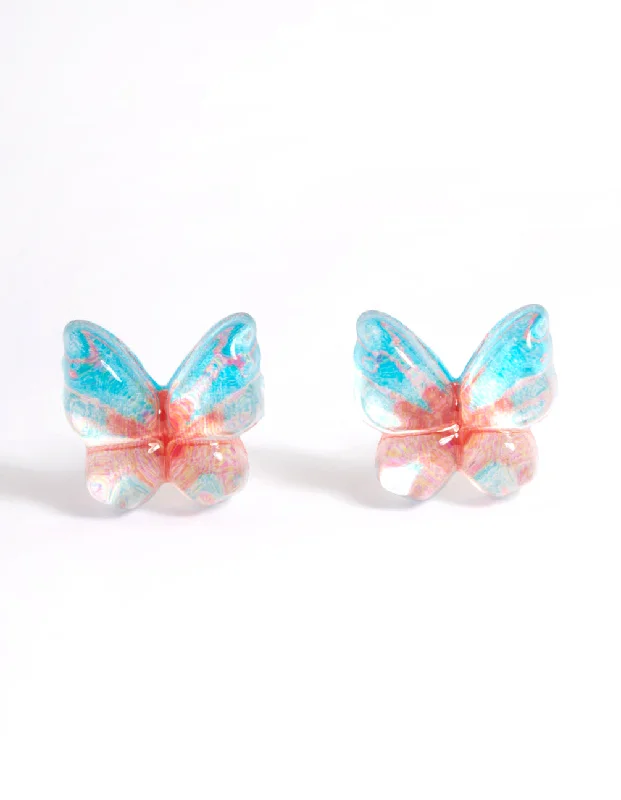 Women’s simple stud earrings-Plastic Resin Butterfly Stud Earrings