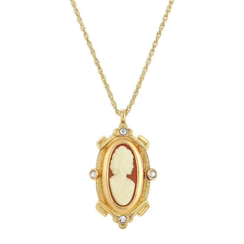 Women’s pendant necklaces-1928 Jewelry Oval Carnelian Cameo And Crystal Pendant Necklace 18"