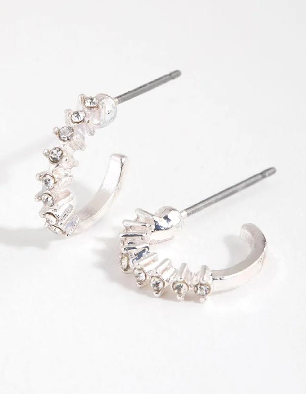 Women’s fashion earrings-Silver Micro Diamante Hoop Earrings