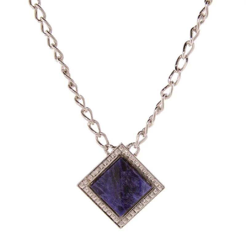 Women’s boho necklaces-1928 Jewelry Serenity Gemstone Square Pendant Necklace 16" + 3" Extender