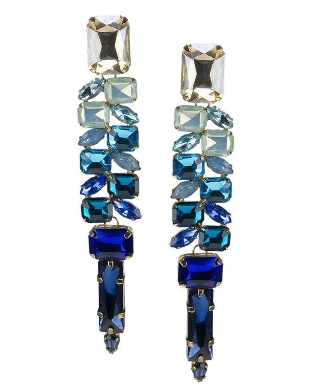 Women’s simple stud earrings-Blue Ombre Crystal Earrings