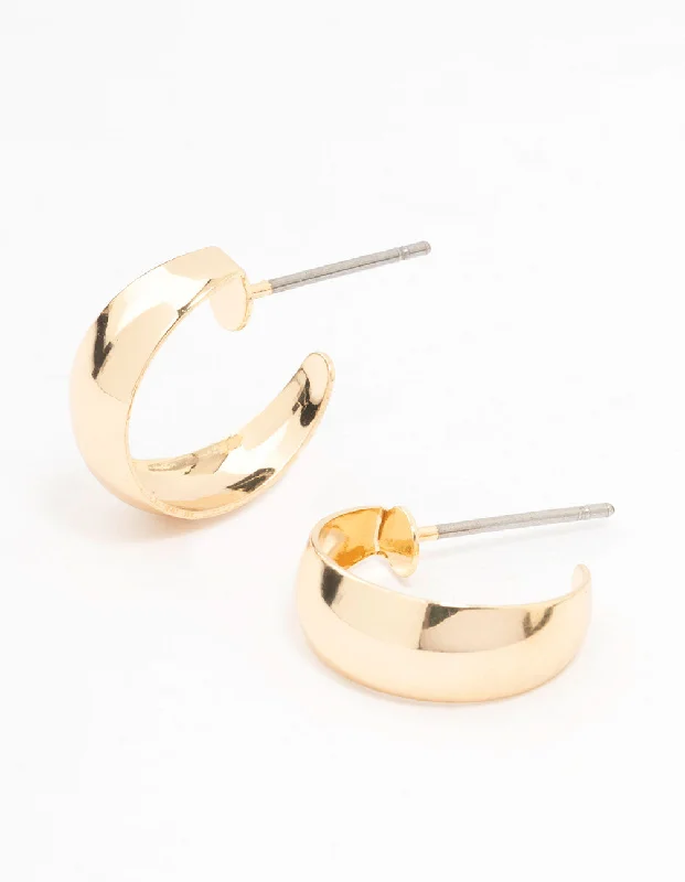 Women’s minimalist earrings-Gold Curved Huggie Earrings