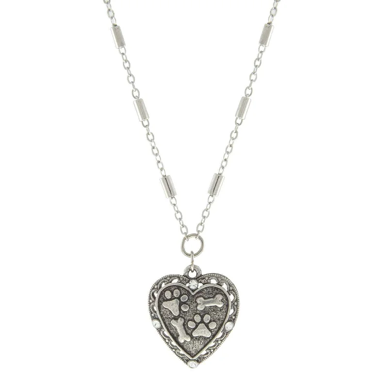 Women’s rose gold necklaces-1928 Jewelry Heart Paws And Bones Pendant Necklace 16" + 3" Extender