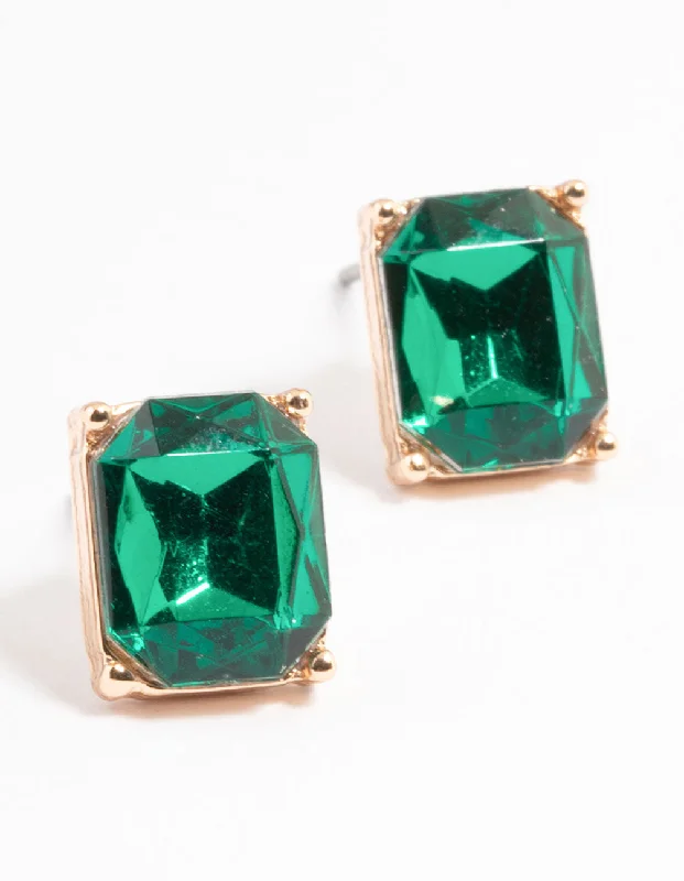 Women’s dangling earrings-Green Square Encased Etched Earrings