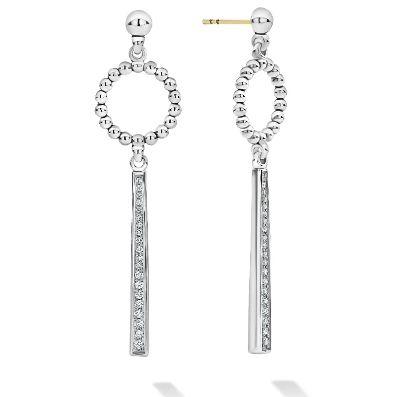 Women’s polished silver earrings-Caviar Spark Beaded Circle Diamond Drop Earrings