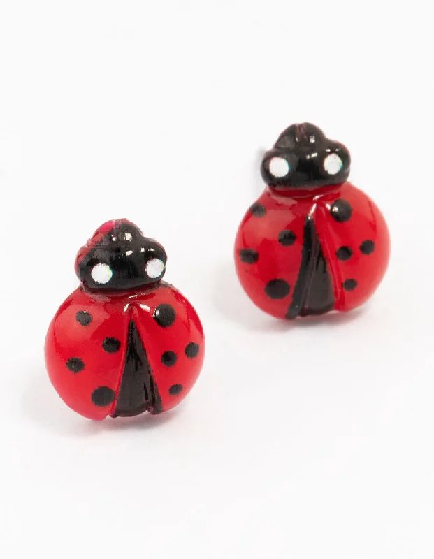 Women’s floral earrings-Plastic Ladybug Stud Earrings