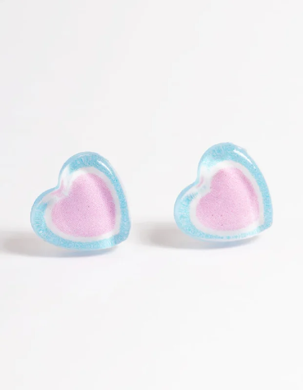 Women’s subtle earrings-Plastic Resin Heart Stud Earrings