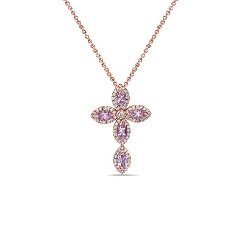 Women’s moonstone necklaces-Pastel Diamond Firefly Marquise Cross Necklace