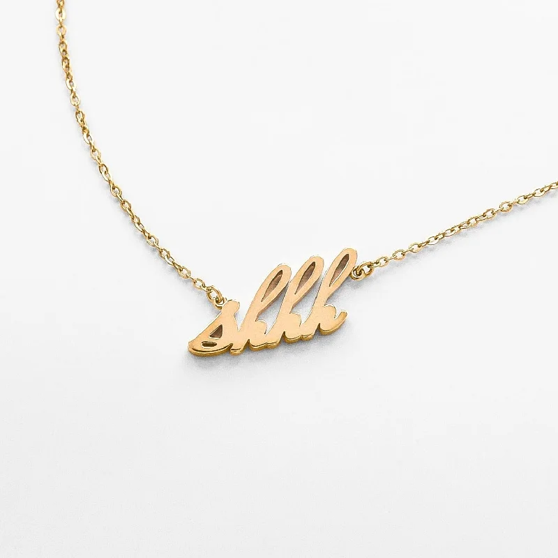 Women’s ruby necklaces-Shhh Script Necklace