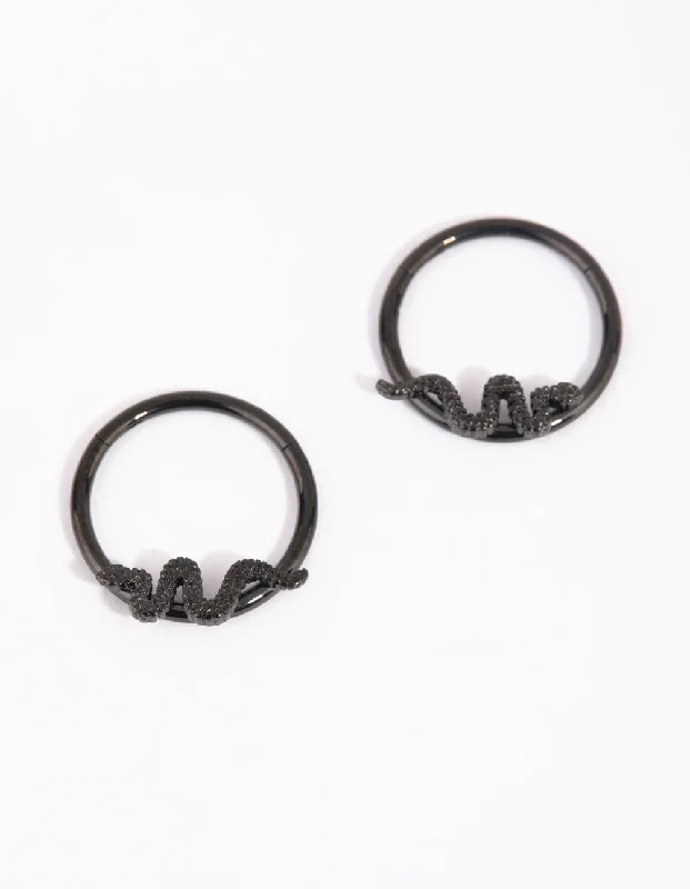 Women’s bridal earrings-Matte Black Surgical Steel Snake Sleeper Earrings