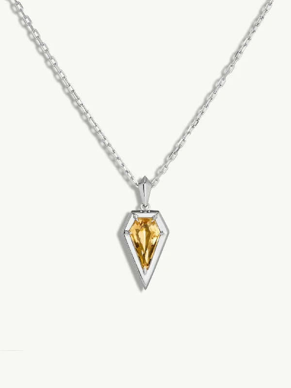 Women’s Victorian necklaces-Aphrodite Amulet Pendant Necklace With Citrine Gemstone In 18K White Gold