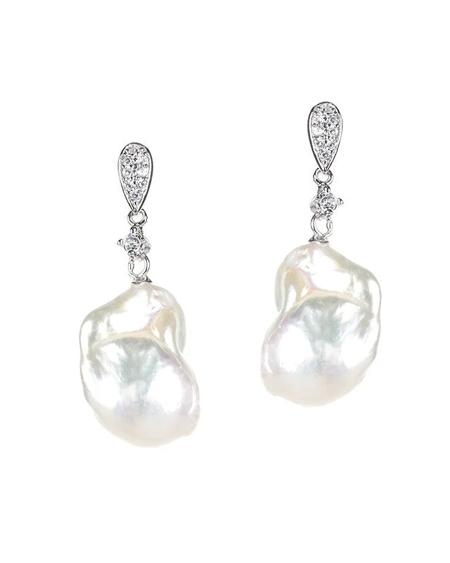 Women’s gold-plated earrings-Pearl and CZ Drop Earrings