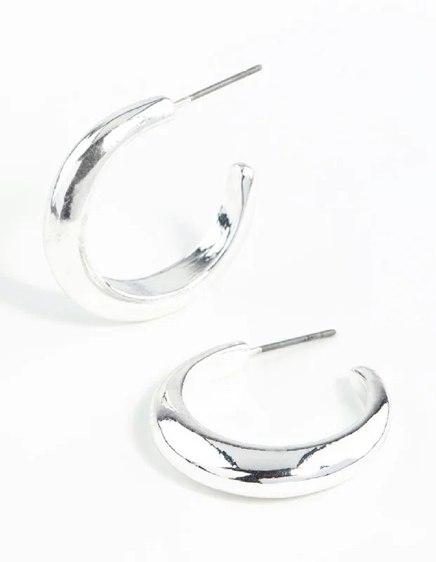 Women’s chunky earrings-Silver Rounded Hollow Huggie Earrings