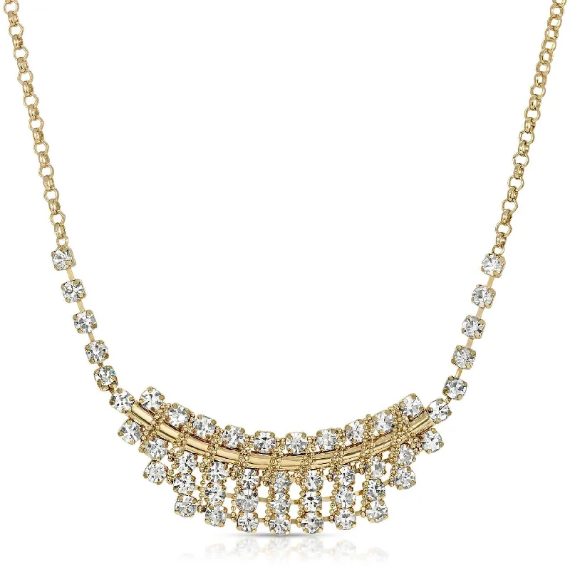 Women’s long necklaces-1928 Jewelry Crystal Bib Necklace 18" + 3" Extender