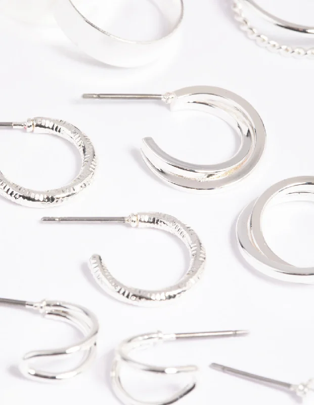 Women’s custom earrings-Silver Simple Hoop Earring 8-Pack