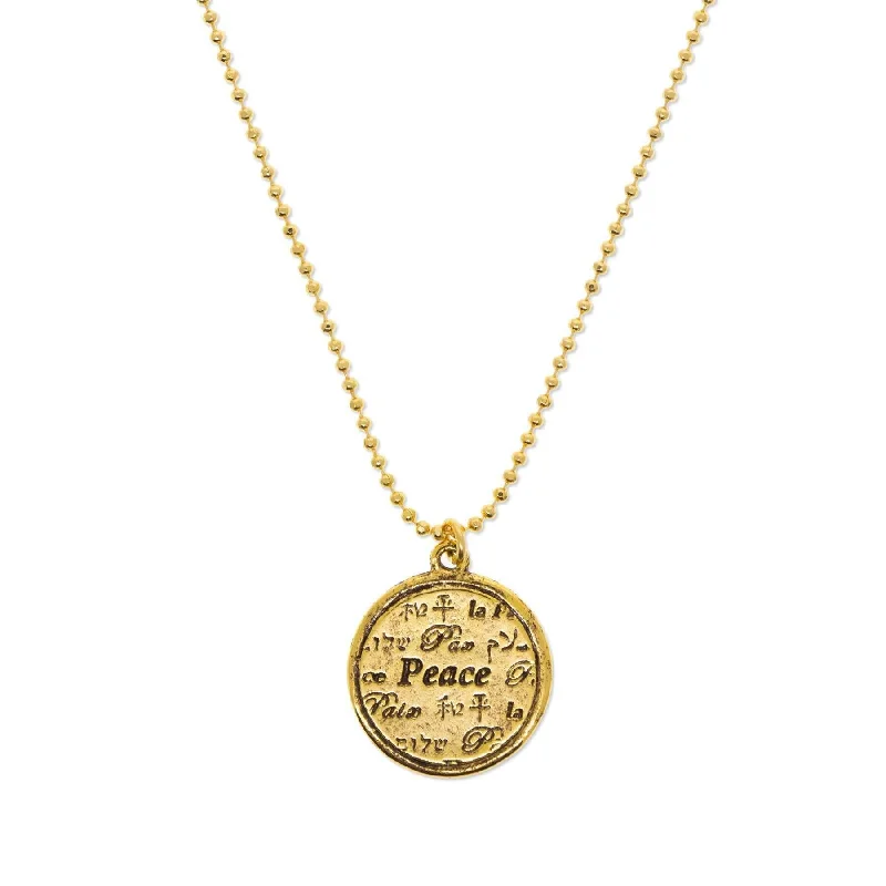 Women’s custom-made necklaces-1928 Jewelry Multilingual Peace Pendant Necklace 16"