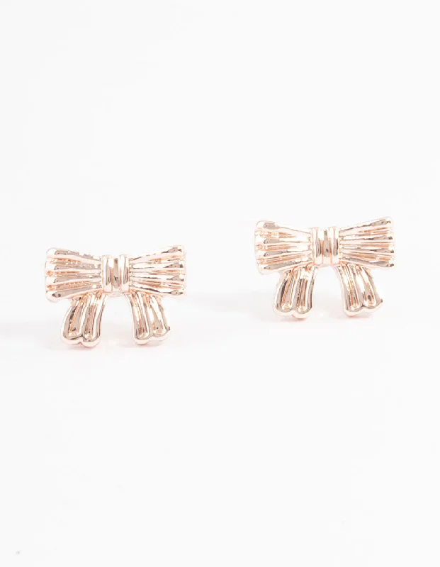 Women’s luxury earrings-Rose Gold Bow Stud Earrings