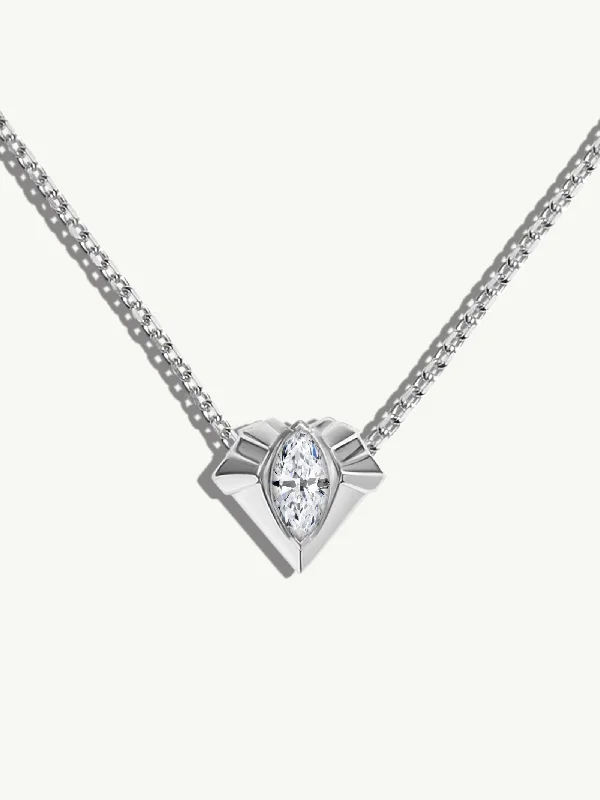 Women’s celestial pendant necklaces-Alexandria Pendant Necklace With 0.50CT Marquise-Cut Diamond In 18K White Gold, 13mm