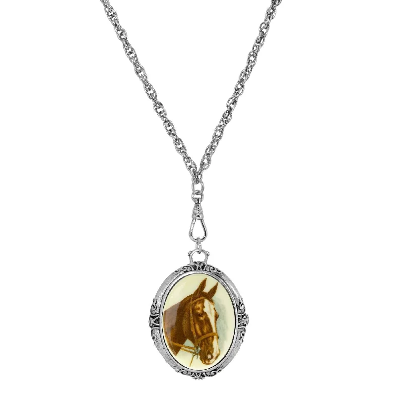 Women’s celestial pendant necklaces-1928 Jewelry Rayo Caballo Oval Stone Swivel Pendant Necklace 30"