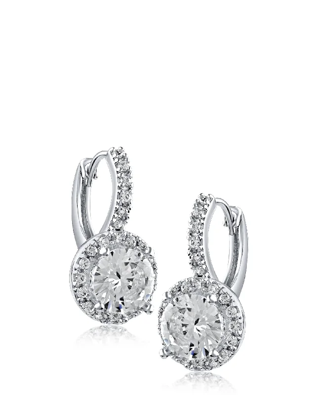 Women’s contemporary earrings-Round CZ with Pave Drop Earrings