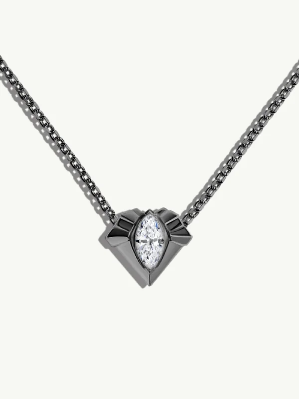 Women’s personalized necklaces-Alexandria Pendant Necklace With 0.50CT Marquise-Cut Diamond In Blackened 18K Gold