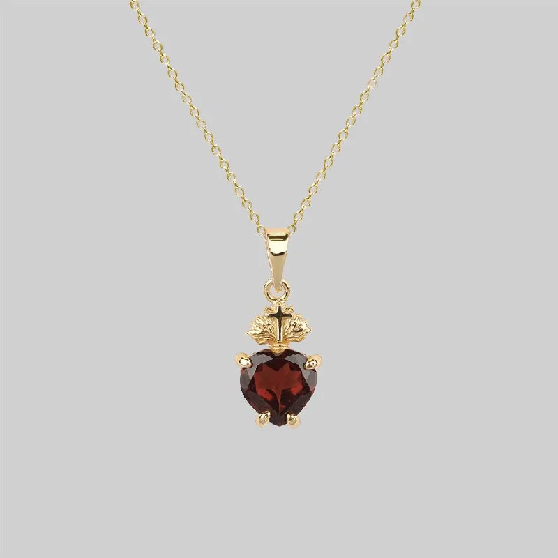 Women’s choker necklaces-The Sacred Heart Garnet Necklace - Gold