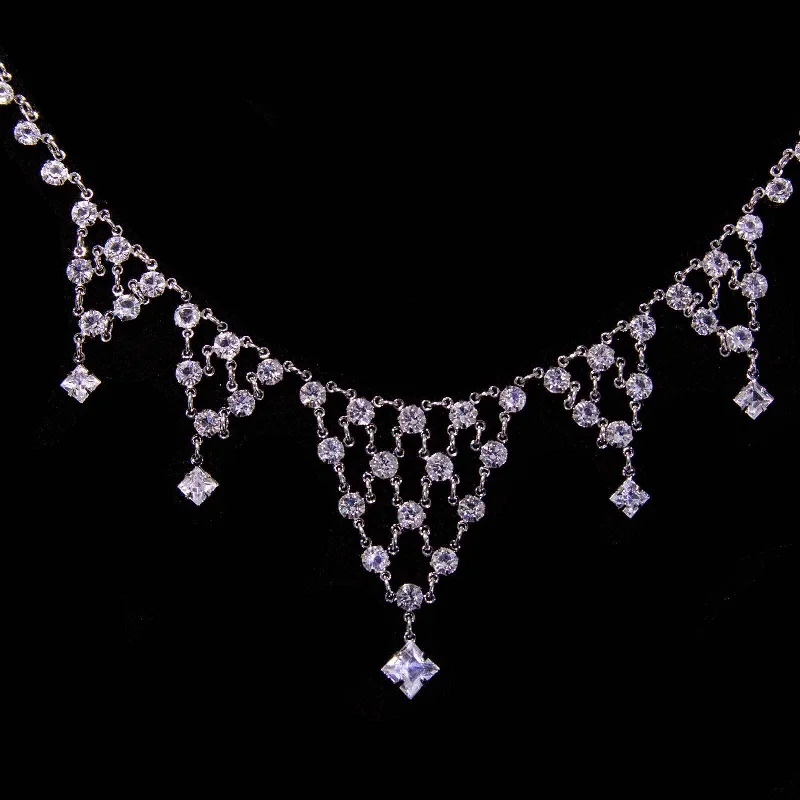 Women’s moonstone necklaces-1928 Jewelry Round And Square Austrian Crystal Drop Necklace 15"