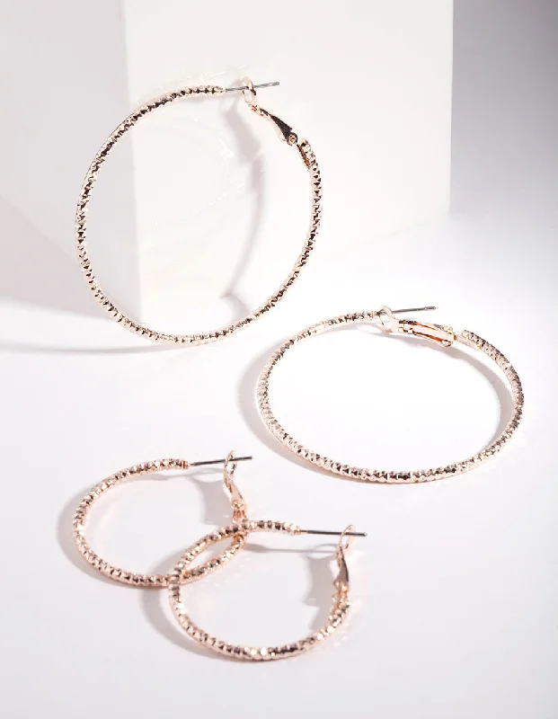 Women’s artisan earrings-Rose Gold Triple Cut Hoop Earring Pack