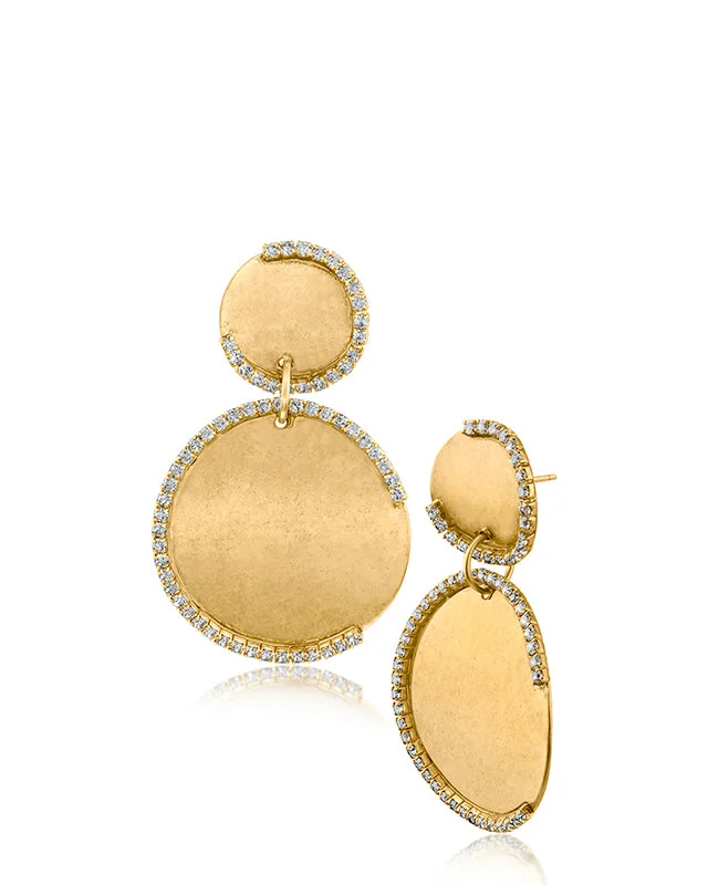 Women’s stud earrings with gemstones-Hammered Double Disc Drop Earrings