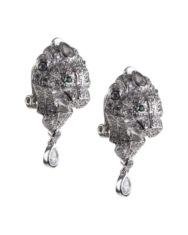 Women’s teardrop earrings-Pave Lion Earrings