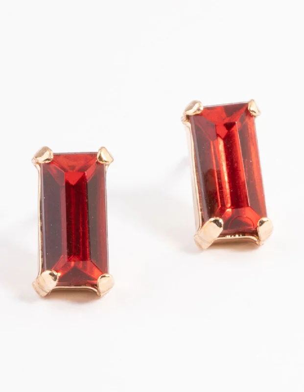 Women’s art deco earrings-Red Baguette Claw Stud Earrings