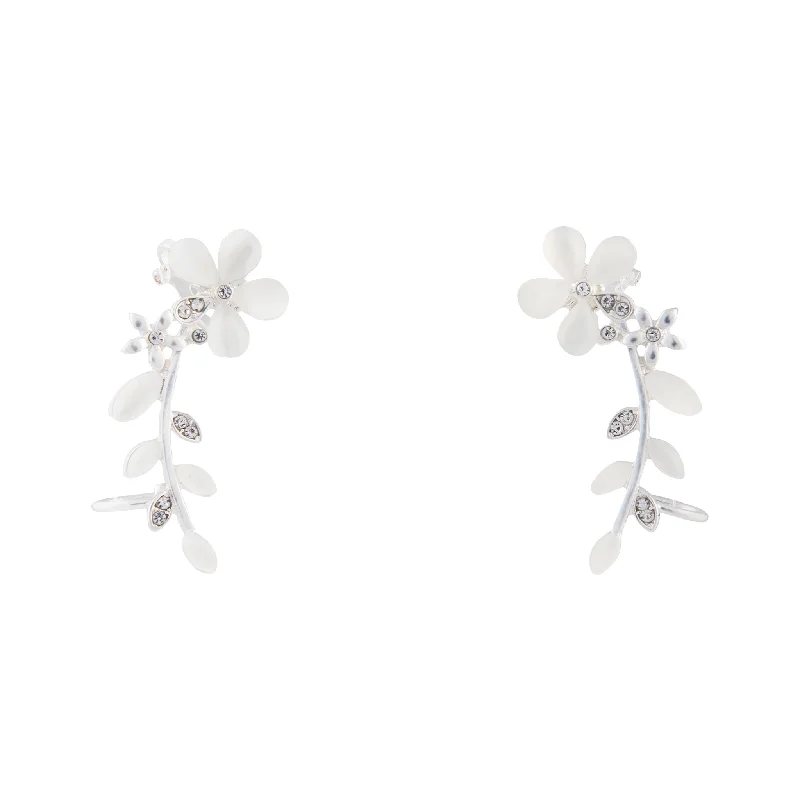 Women’s earrings with diamonds-Pearlised Jewel Flower Vine Ear Cuff Two Pack