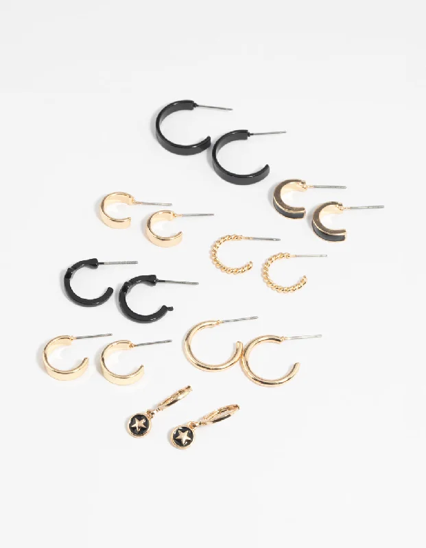 Women’s butterfly earrings-Gold Star Hoop Earring 8-Pack