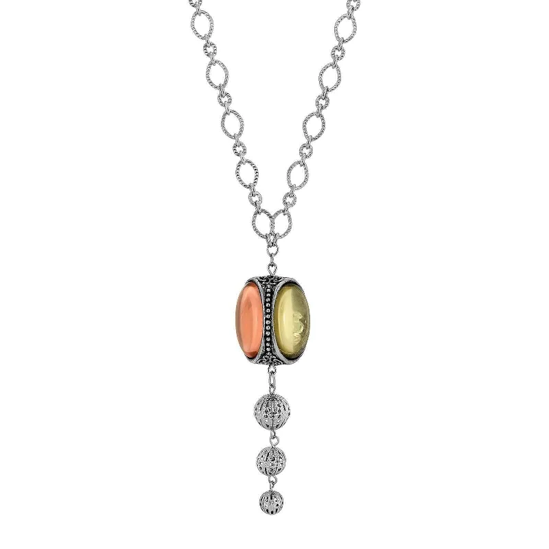 Women’s statement chain necklaces-1928 Jewelry Encased Crystals Three Sided Multi Color Pendant Necklace 32"