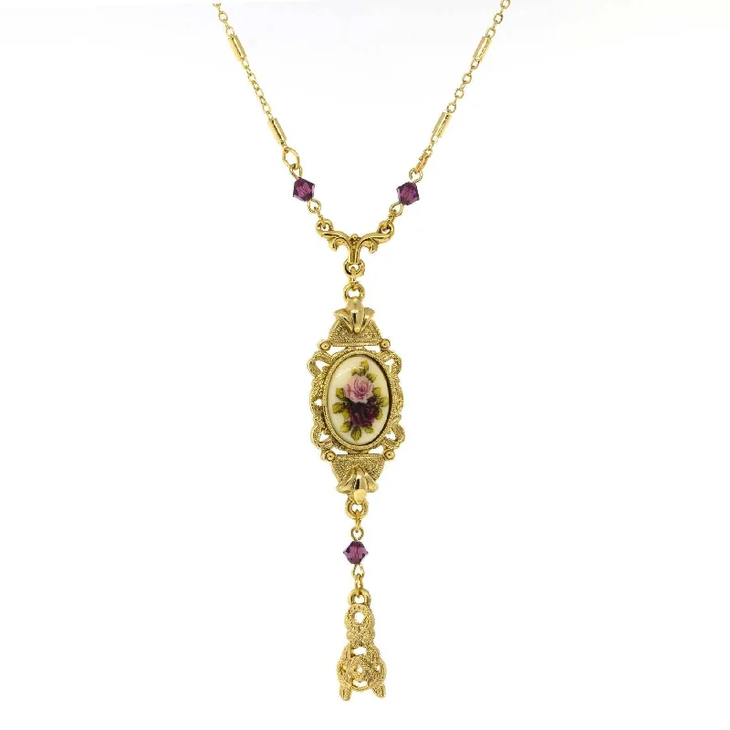 Women’s boho necklaces-1928 Jewelry Manor House Pink & Purple Floral Drop Pendant Necklace 24"