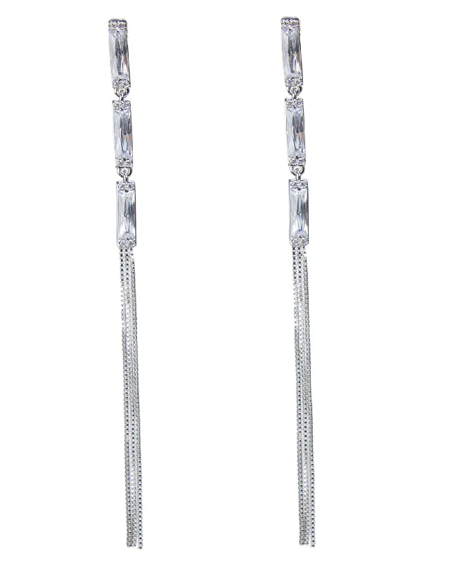 Women’s modern earrings-Baguette CZ Fringe Earrings