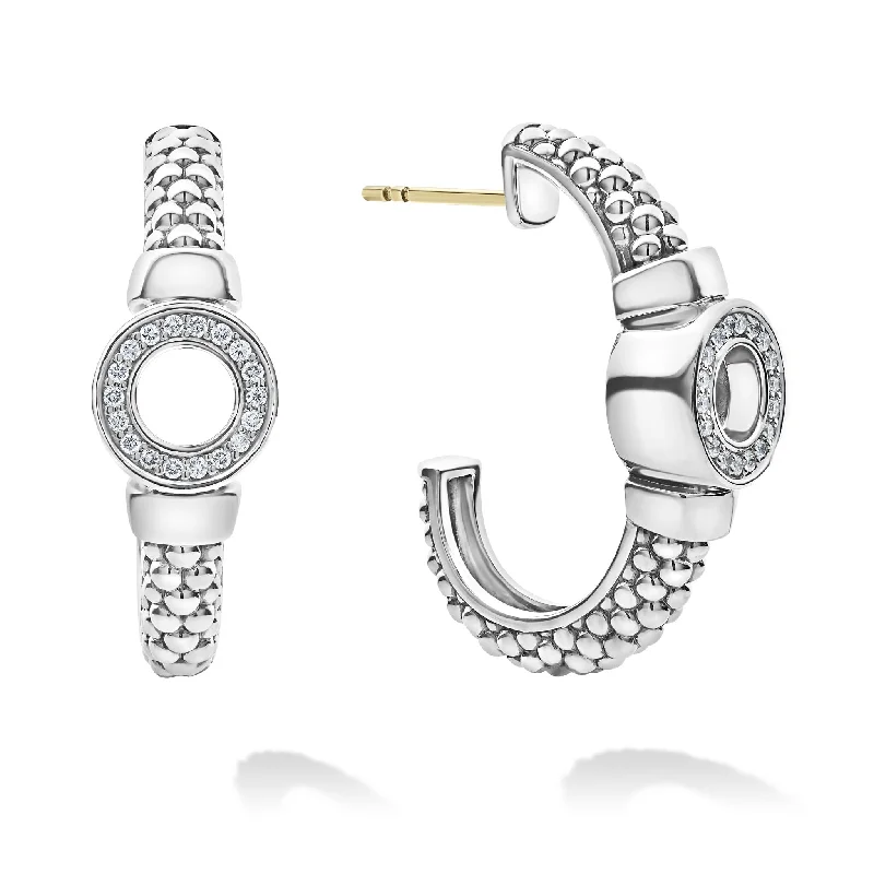 Women’s contemporary earrings-Caviar Spark Diamond Circle Half Hoop Earrings